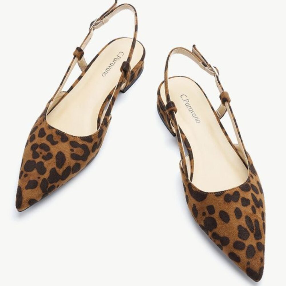 C. Paravano Sleek Prints Slingback Flats (Freya) in Leopard Size EU 38.5 (US 8)